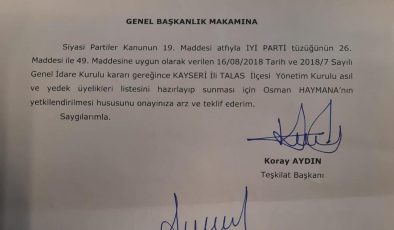 İYİ Parti Talas İlçe Başkanı belli oldu