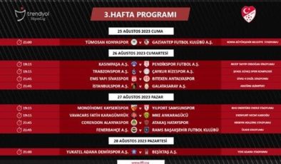Süper Ligin 3 ve 4’üncü hafta programı yayınlandı